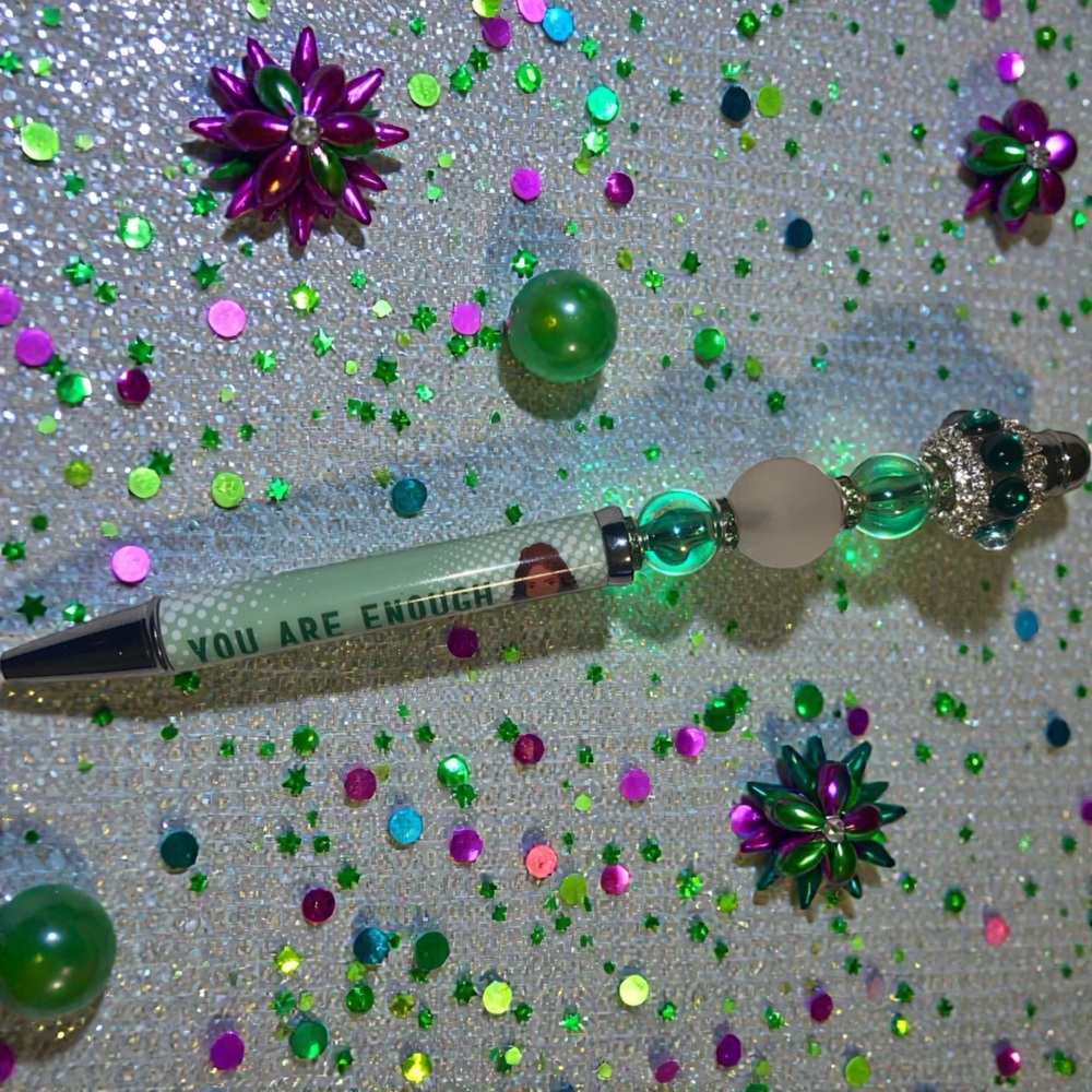“You Are Enough” Green Beaded Pen